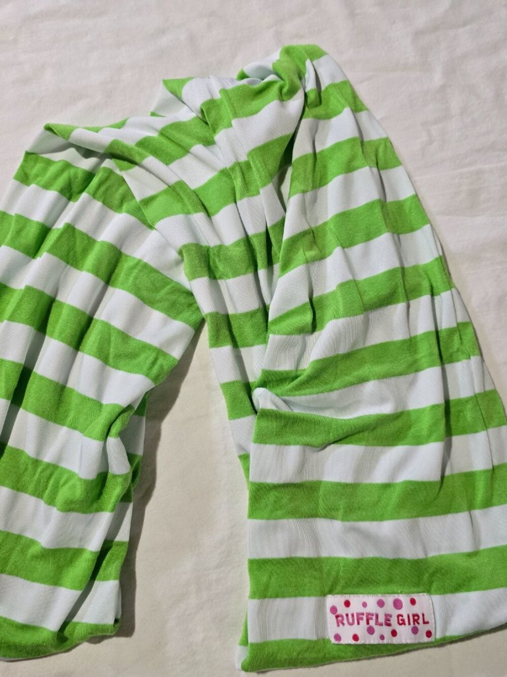 Ruffle Girl Green and White Striped Infinity Scarf – Lightweight Summer Accessor